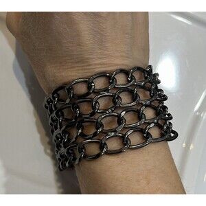Cookie Lee Vintage 90s Chain Link Gun Metal Bracelet 7.5in Whimsygoth Punk Biker
